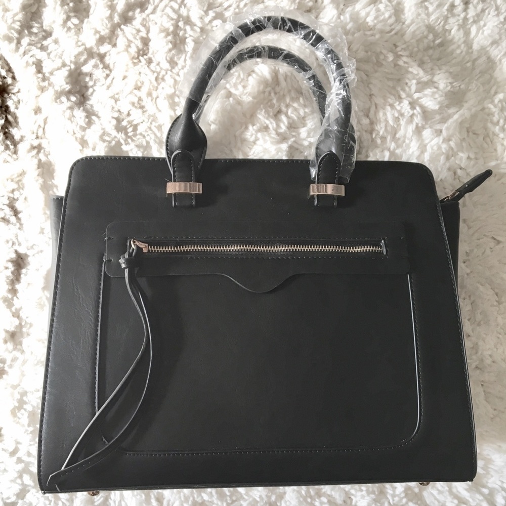 Dasein Faux Leather Satchel w Front Zipper Pocket